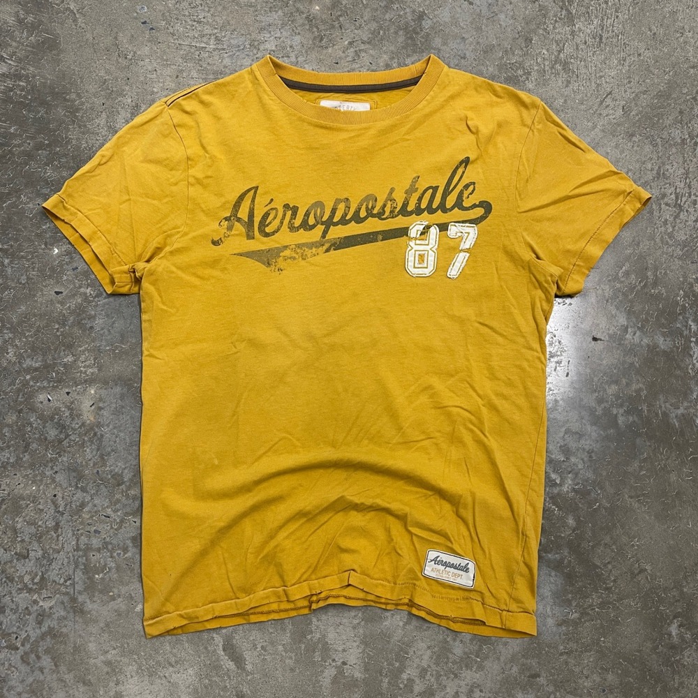 Aeropostale Mens Mustard Yellow Graphic Tee Shirt 87 Logo Medium